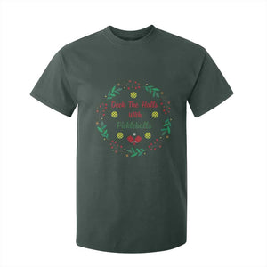 Christmas Pickleball T Shirt For Kid Deck The Halls With Pickleball Xmas Wealth TS11 Dark Forest Green Print Your Wear