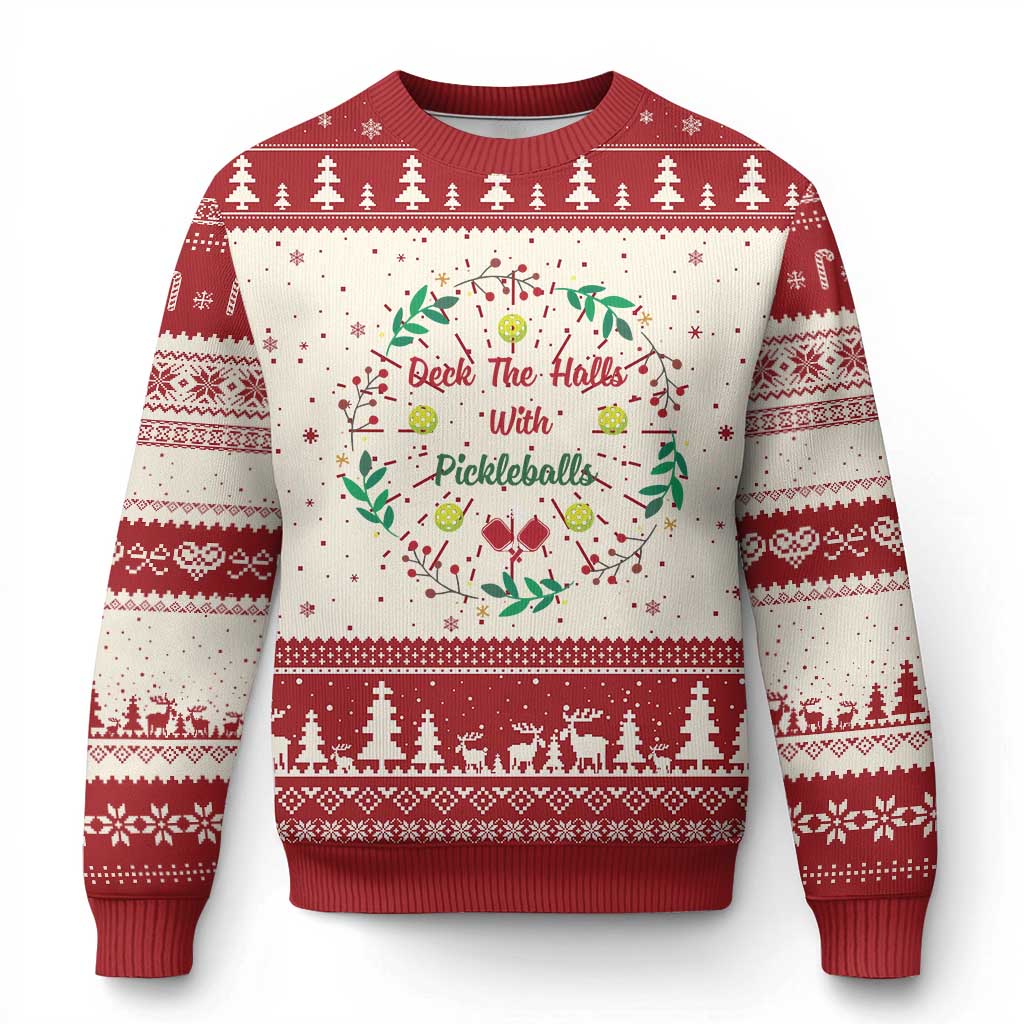 Xmas Pickleball Ugly Christmas Sweater Deck The Halls With Pickleball Xmas Wealth TS11 Red Print Your Wear