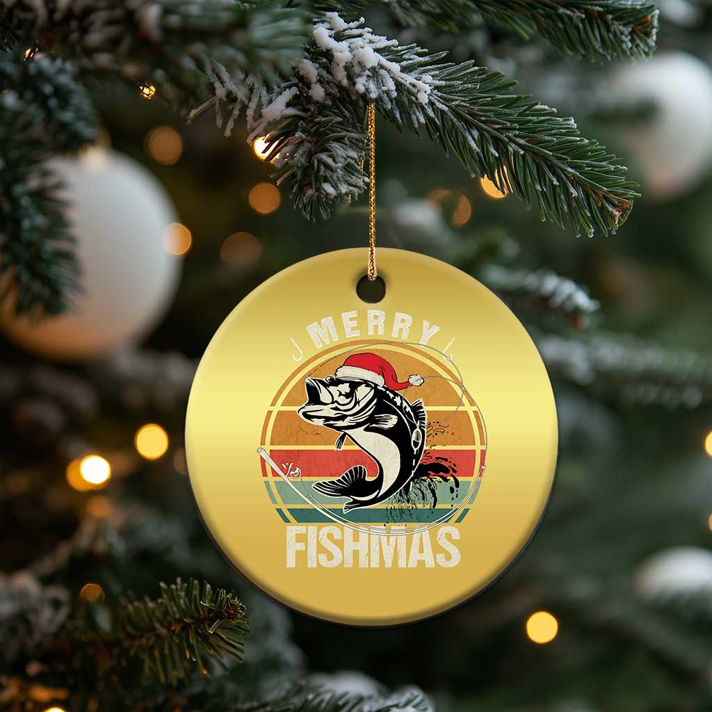 Funny Xmas Fishing Christmas Ornament Merry Fishmas Vintage Sunset Retro TS11 Print Your Wear