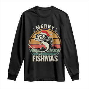 Funny Christmas Fishing Long Sleeve Shirt Merry Fishmas Vintage Sunset Retro TS11 Black Print Your Wear