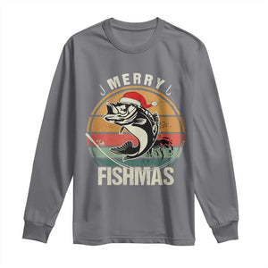 Funny Christmas Fishing Long Sleeve Shirt Merry Fishmas Vintage Sunset Retro TS11 Charcoal Print Your Wear