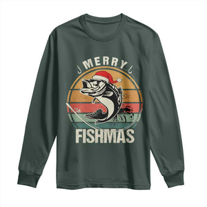 Funny Christmas Fishing Long Sleeve Shirt Merry Fishmas Vintage Sunset Retro TS11 Dark Forest Green Print Your Wear