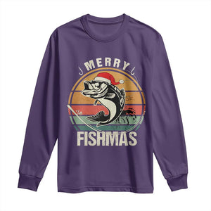 Funny Christmas Fishing Long Sleeve Shirt Merry Fishmas Vintage Sunset Retro TS11 Purple Print Your Wear