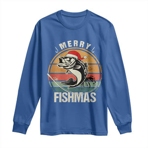 Funny Christmas Fishing Long Sleeve Shirt Merry Fishmas Vintage Sunset Retro TS11 Royal Blue Print Your Wear