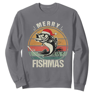 Funny Christmas Fishing Sweatshirt Merry Fishmas Vintage Sunset Retro TS11 Charcoal Print Your Wear