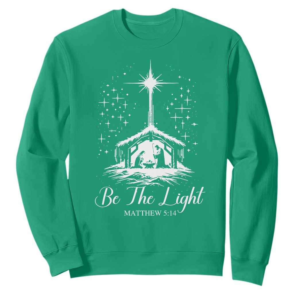 Be The Light Christian Christmas Sweatshirt Nativity Scene Bible Verse TS11 Irish Green Print Your Wear