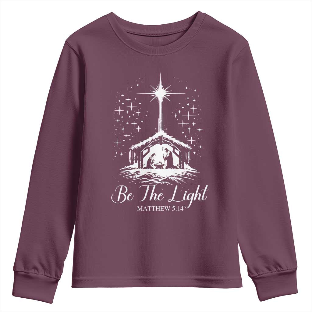 Be The Light Christian Christmas Youth Sweatshirt Nativity Scene Bible Verse TS11 Maroon Print Your Wear
