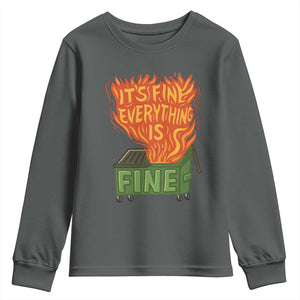 Funny Dumpster Fire Youth Sweatshirt Its Fine Everything Is Fine Chaos TS11 Dark Heather Print Your Wear