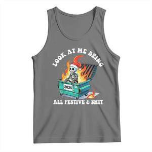 Funny Christmas Dumpster Fire Skeleton 2025 Tank Top Look At Me Being All Festive And Shit TS11 Black Heather Print Your Wear