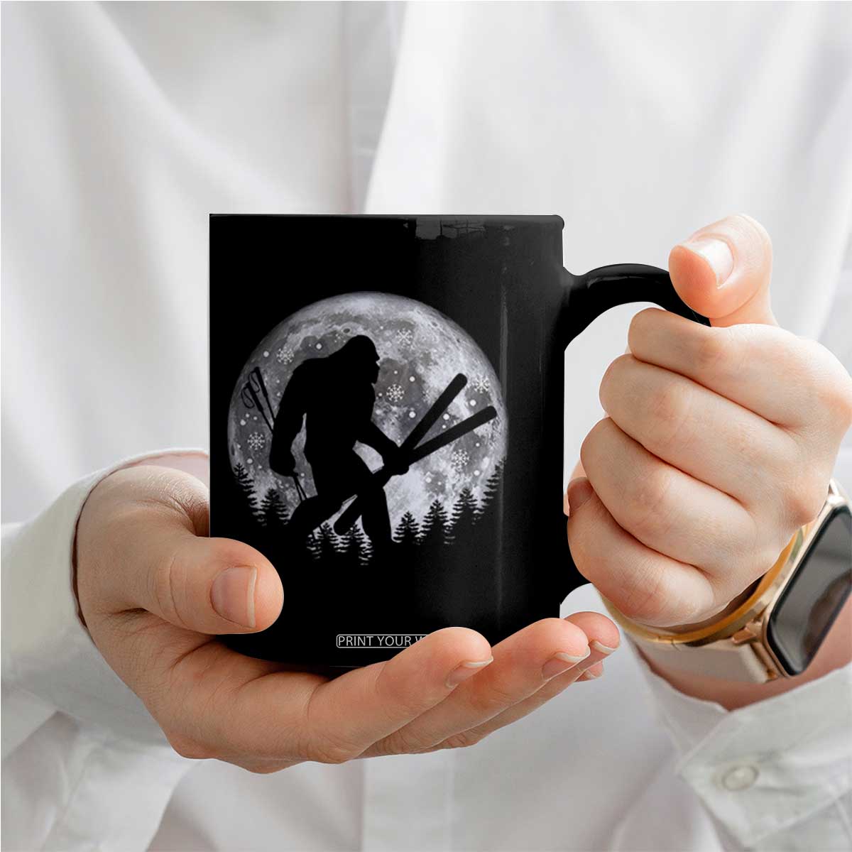 Funny Skiing Bigfoot Ski Winter Sport Moon Coffee Mug TS11 Print Your Wear