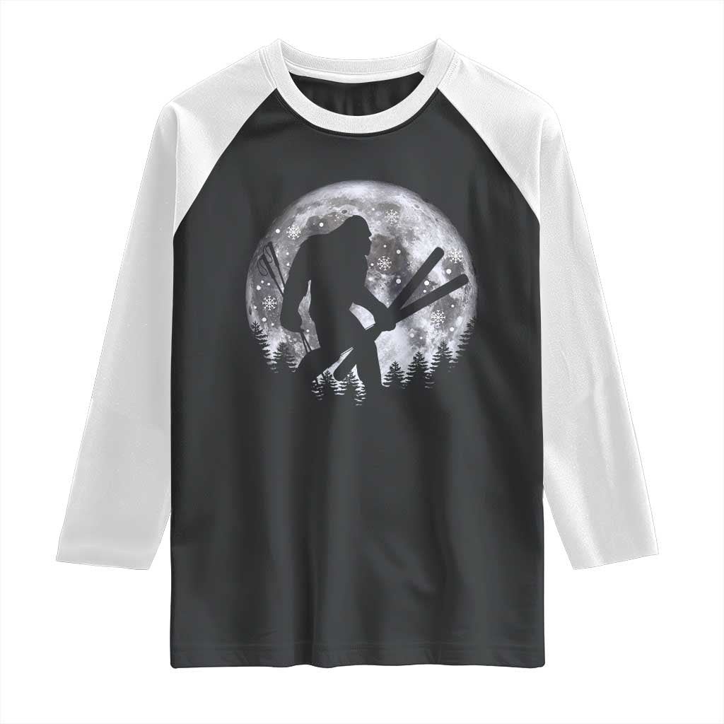 Funny Skiing Bigfoot Ski Winter Sport Moon Raglan Shirt TS11 Black White Print Your Wear