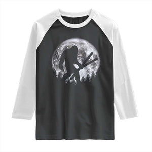 Funny Skiing Bigfoot Ski Winter Sport Moon Raglan Shirt TS11 Black White Print Your Wear