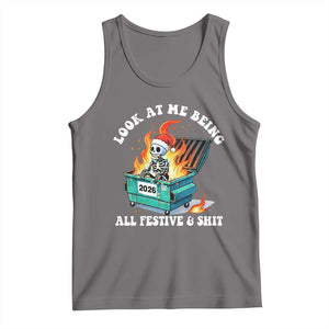 Funny Christmas Dumpster Fire Skeleton 2026 Tank Top Look At Me Being All Festive And Shit TS11 Deep Heather Print Your Wear
