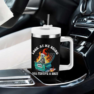 Funny Christmas Dumpster Fire Skeleton 2026 Tumbler With Handle Look At Me Being All Festive And Shit TS11 Print Your Wear