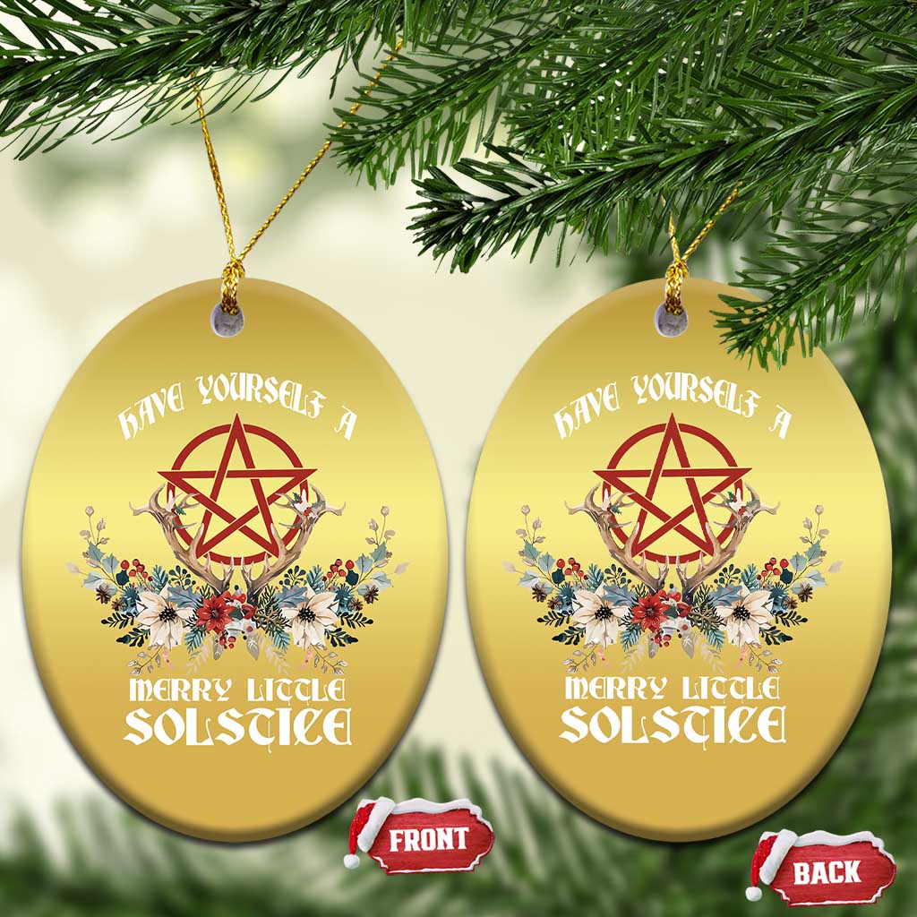Have Yourself A Merry Little Solstice Christmas Ornament Yule Pagan Xmas Pentagram TS11 Oval Gold Print Your Wear
