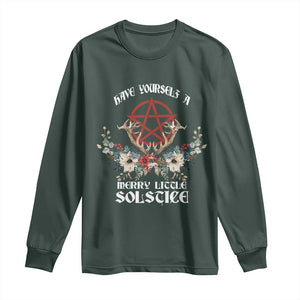 Have Yourself A Merry Little Solstice Long Sleeve Shirt Yule Pagan Christmas Pentagram TS11 Dark Forest Green Print Your Wear