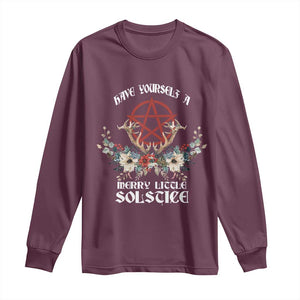 Have Yourself A Merry Little Solstice Long Sleeve Shirt Yule Pagan Christmas Pentagram TS11 Maroon Print Your Wear