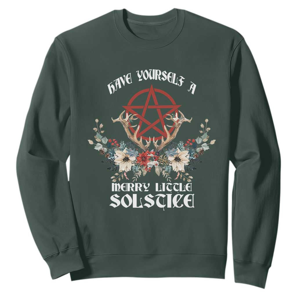 Have Yourself A Merry Little Solstice Sweatshirt Yule Pagan Christmas Pentagram TS11 Dark Forest Green Print Your Wear