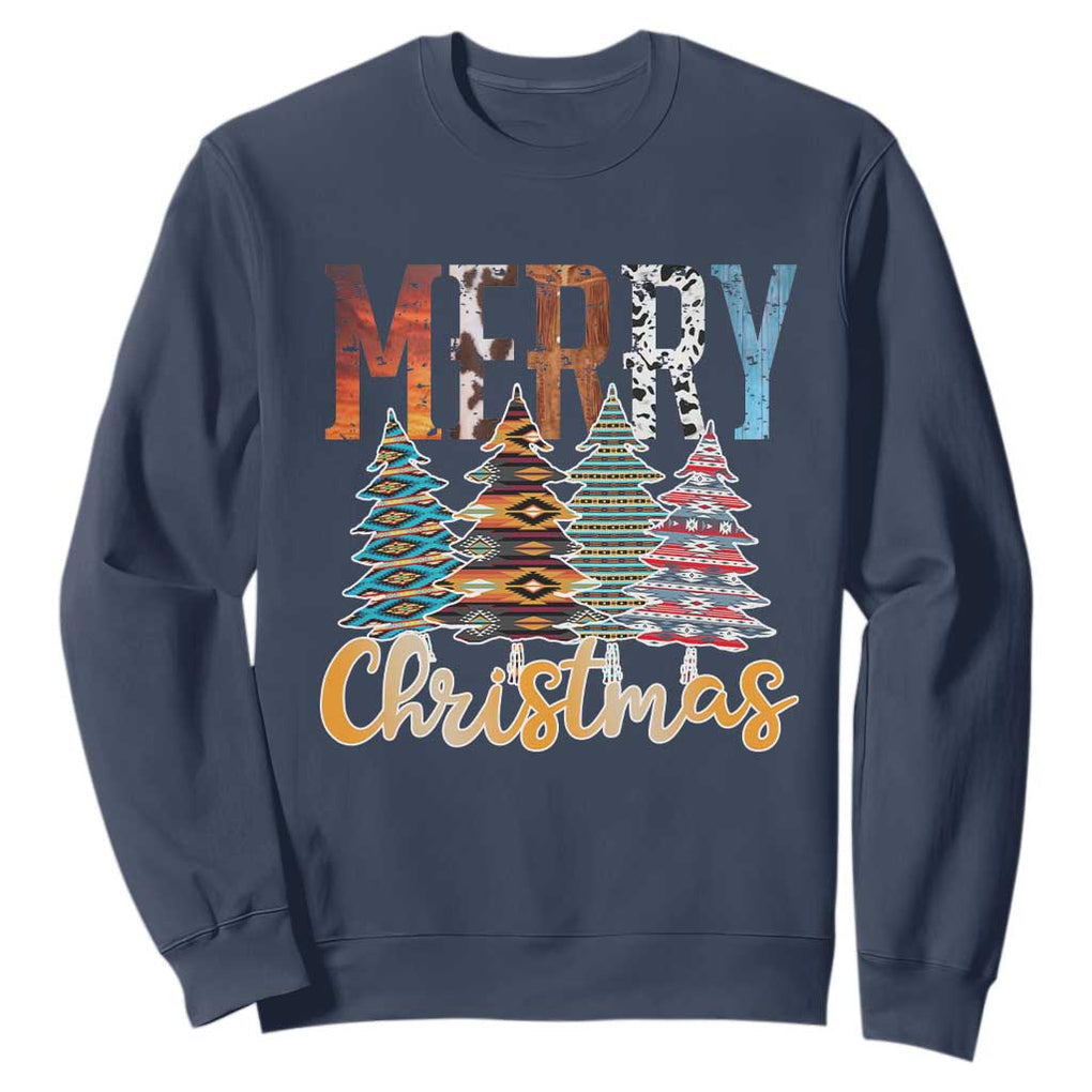 Merry Christmas Native American Xmas Tree Sweatshirt TS11 Navy Print Your Wear