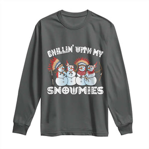 Funny Christmas Native American Long Sleeve Shirt Chillin' With My Snowmies Snowman Tribes TS11 Dark Heather Print Your Wear