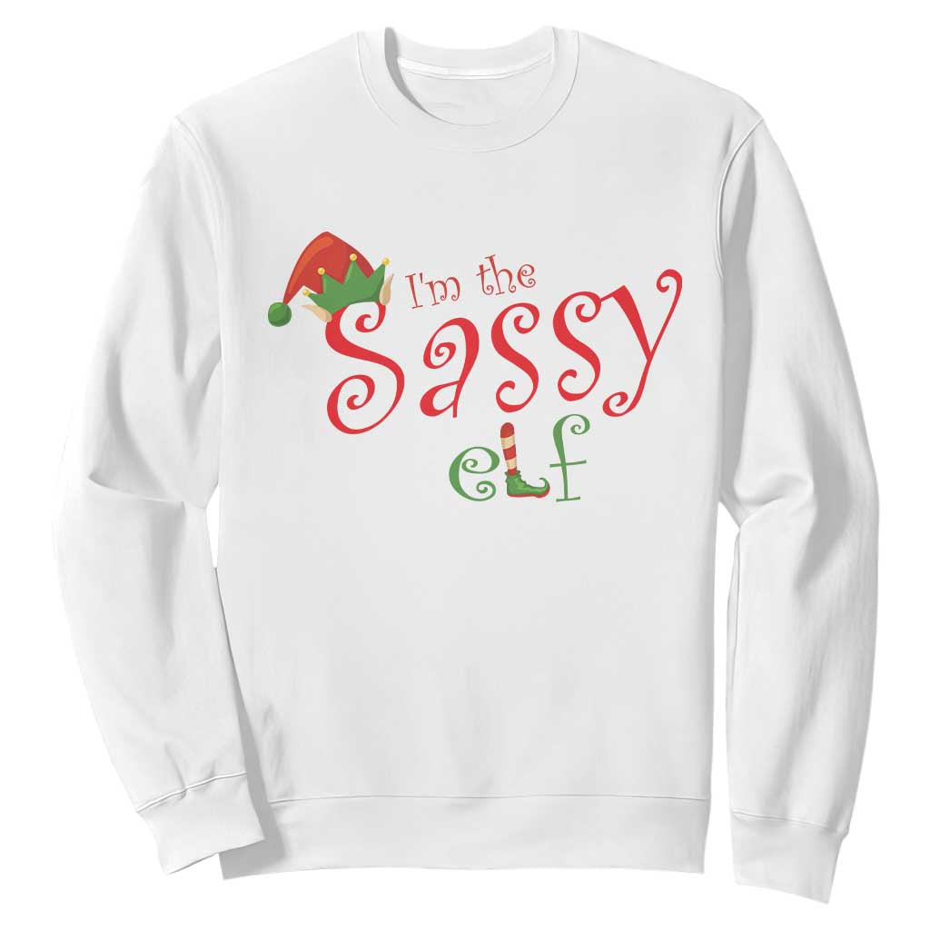 Funny Christmas Elf Sweatshirt I'm The Sassy Elf Family Matching TS11 White Print Your Wear