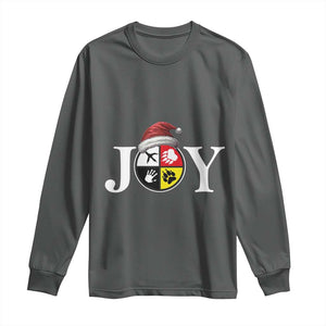 Christmas Native American Joy Medicine Wheel Santa Hat Long Sleeve Shirt TS11 Dark Heather Print Your Wear