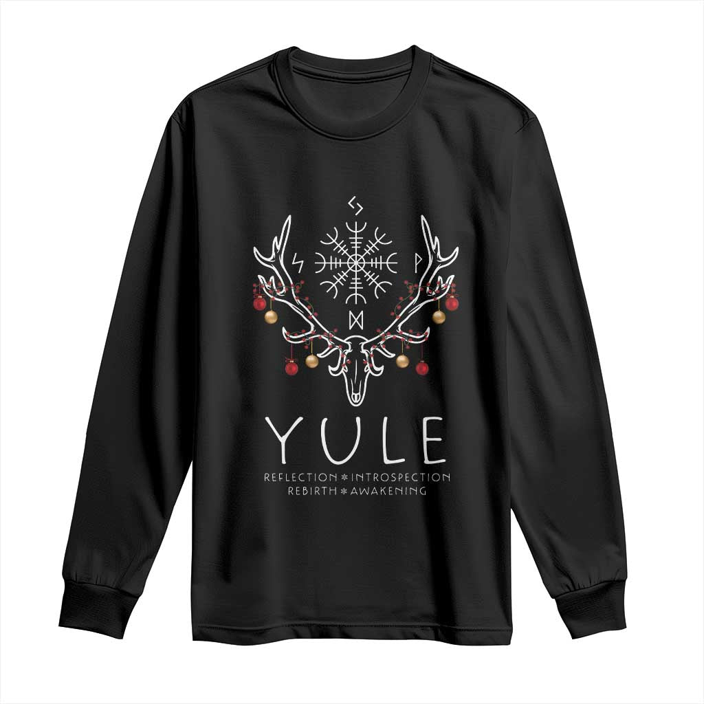 Yule Pagan Long Sleeve Shirt Reflection Introspection Rebirth Awakening Vegvsir Symbol TS11 Black Print Your Wear