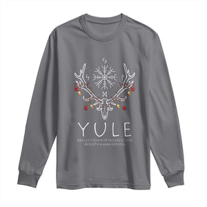 Yule Pagan Long Sleeve Shirt Reflection Introspection Rebirth Awakening Vegvsir Symbol TS11 Charcoal Print Your Wear