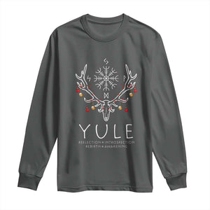 Yule Pagan Long Sleeve Shirt Reflection Introspection Rebirth Awakening Vegvsir Symbol TS11 Dark Heather Print Your Wear