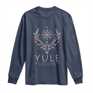 Yule Pagan Long Sleeve Shirt Reflection Introspection Rebirth Awakening Vegvsir Symbol TS11 Navy Print Your Wear