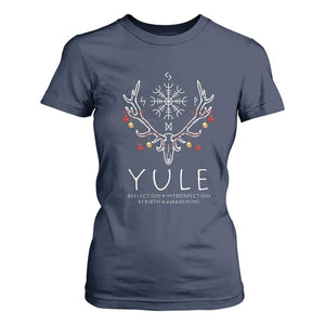 Yule Pagan T Shirt For Women Reflection Introspection Rebirth Awakening Vegvsir Symbol TS11 Navy Print Your Wear