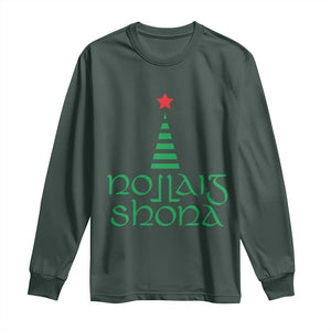 Funny Irish Gaelic Christmas Nollaig Shona Long Sleeve Shirt Xmas Tree TS11 Dark Forest Green Print Your Wear