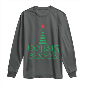 Funny Irish Gaelic Christmas Nollaig Shona Long Sleeve Shirt Xmas Tree TS11 Dark Heather Print Your Wear