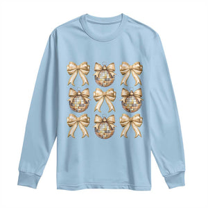 Coquette Happy New Year 2025 Gold Bow Long Sleeve Shirt TS11 Light Blue Print Your Wear