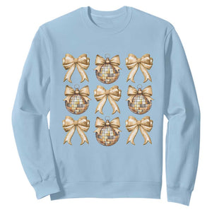 Coquette Happy New Year 2025 Gold Bow Sweatshirt TS11 Light Blue Print Your Wear