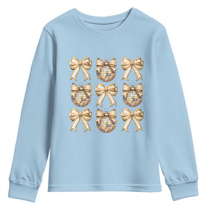 Coquette Happy New Year 2025 Gold Bow Youth Sweatshirt TS11 Light Blue Print Your Wear