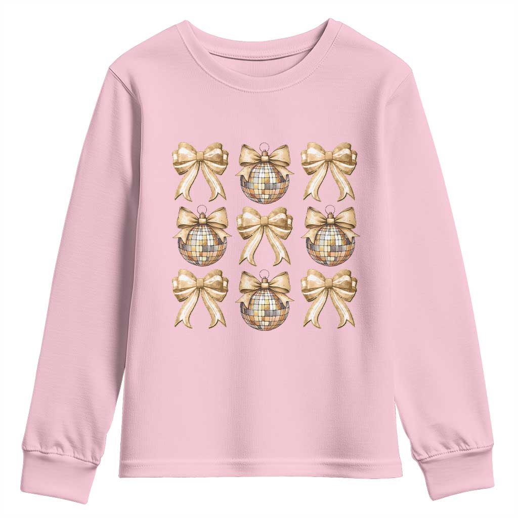 Coquette Happy New Year 2025 Gold Bow Youth Sweatshirt TS11 Light Pink Print Your Wear