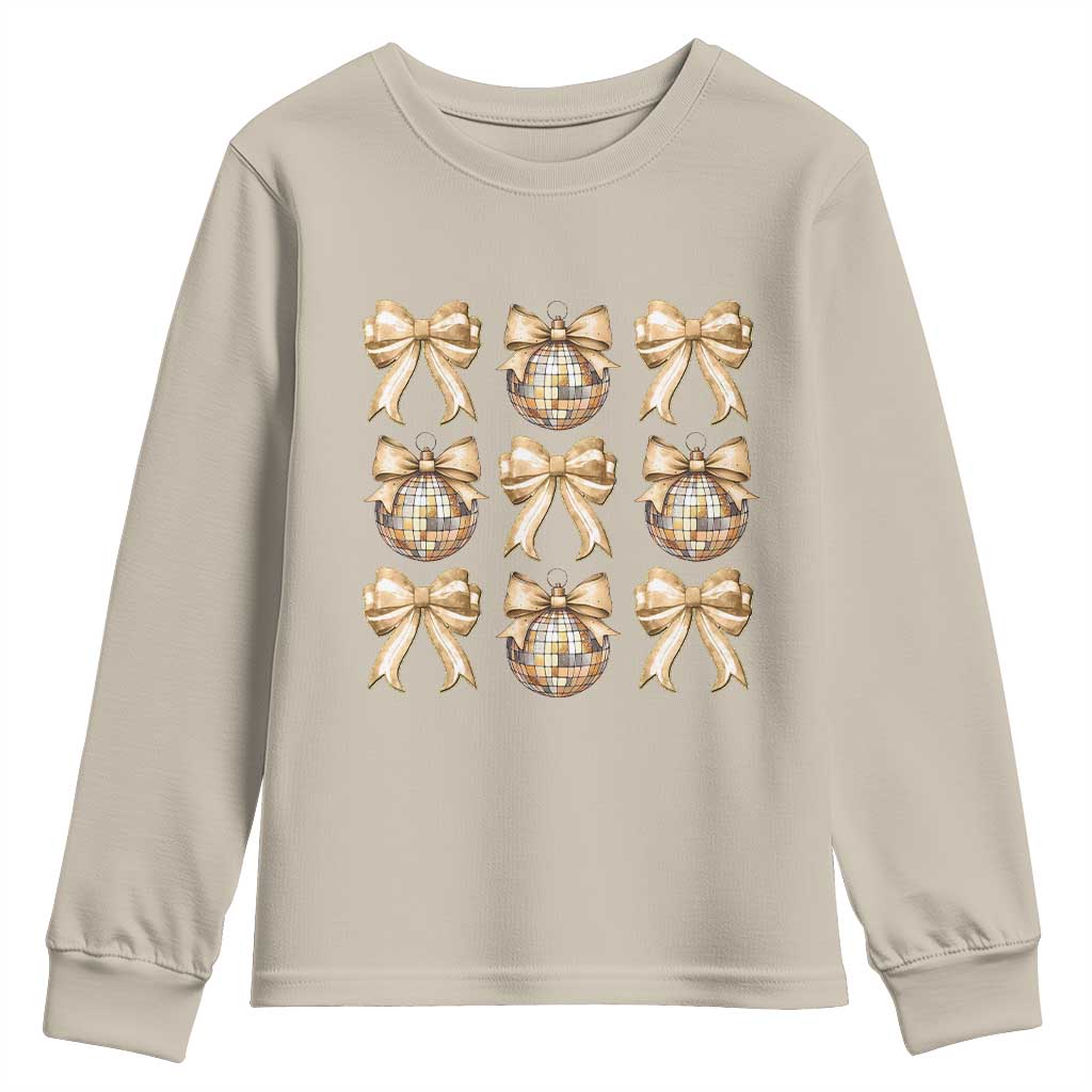 Coquette Happy New Year 2025 Gold Bow Youth Sweatshirt TS11 Sand Print Your Wear