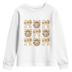 Coquette Happy New Year 2025 Gold Bow Youth Sweatshirt TS11 White Print Your Wear