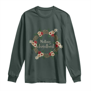 Scottish Celtic Christmas Nollaig Chridheil Long Sleeve Shirt Xmas Wreath TS11 Dark Forest Green Print Your Wear