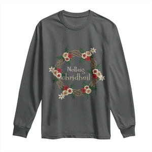 Scottish Celtic Christmas Nollaig Chridheil Long Sleeve Shirt Xmas Wreath TS11 Dark Heather Print Your Wear