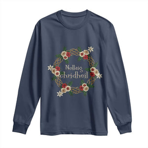 Scottish Celtic Christmas Nollaig Chridheil Long Sleeve Shirt Xmas Wreath TS11 Navy Print Your Wear