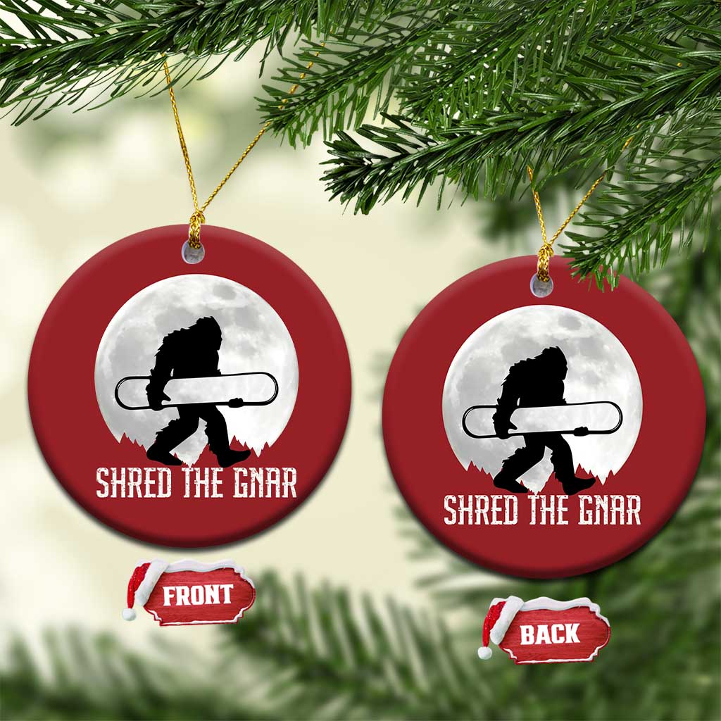 Funny Bigfoot Snowboarding Christmas Ornament Shred The Gnar Moon Snowboard TS11 Circle Red Print Your Wear