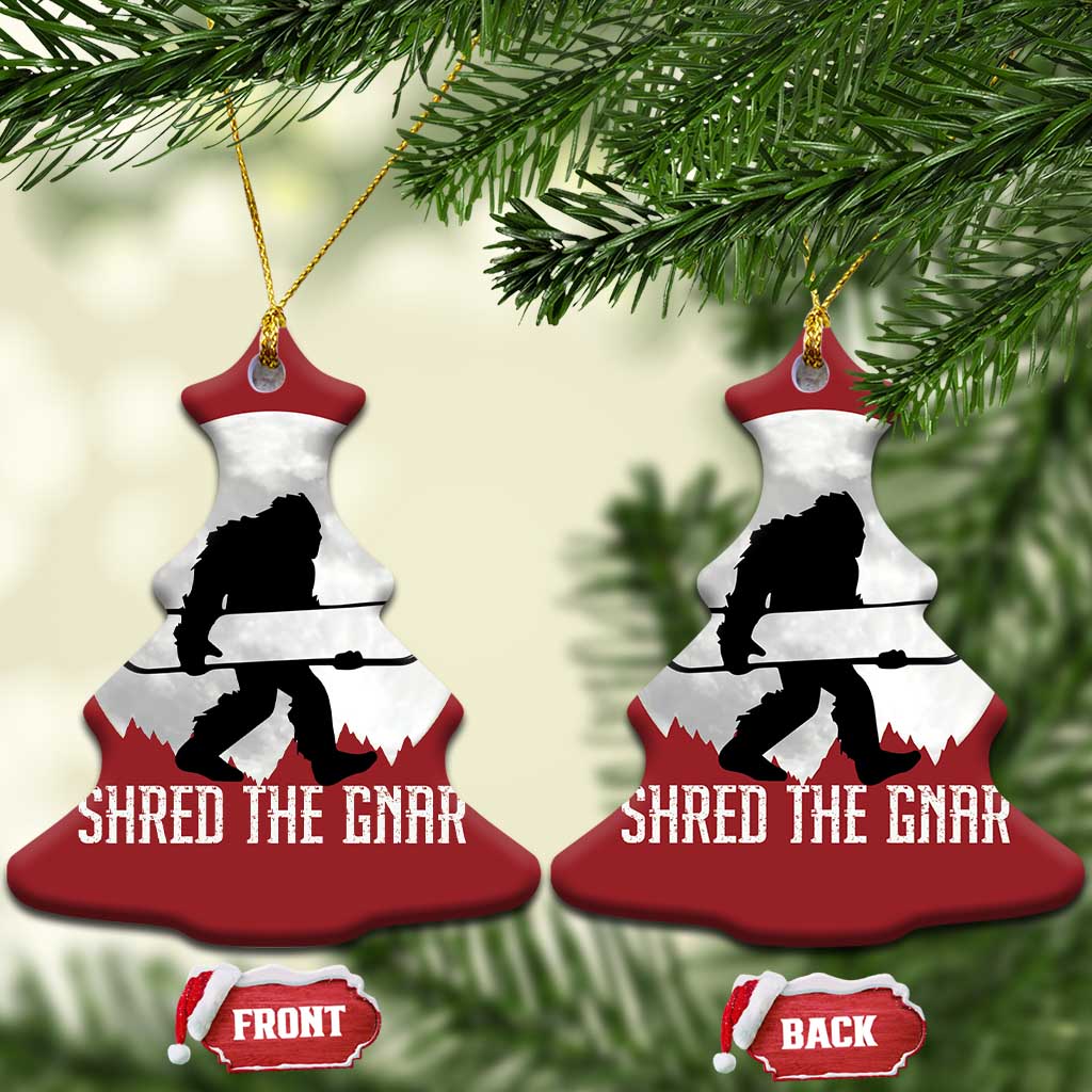 Funny Bigfoot Snowboarding Christmas Ornament Shred The Gnar Moon Snowboard TS11 Christmas Tree Red Print Your Wear