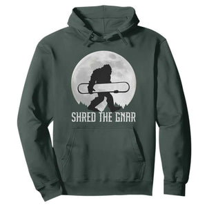 Funny Bigfoot Snowboarding Hoodie Shred The Gnar Moon Snowboard TS11 Dark Forest Green Print Your Wear