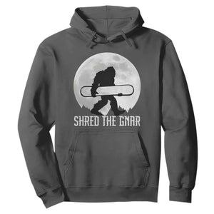 Funny Bigfoot Snowboarding Hoodie Shred The Gnar Moon Snowboard TS11 Dark Heather Print Your Wear