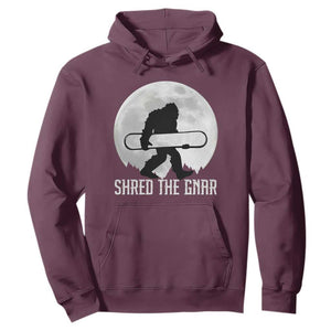 Funny Bigfoot Snowboarding Hoodie Shred The Gnar Moon Snowboard TS11 Maroon Print Your Wear