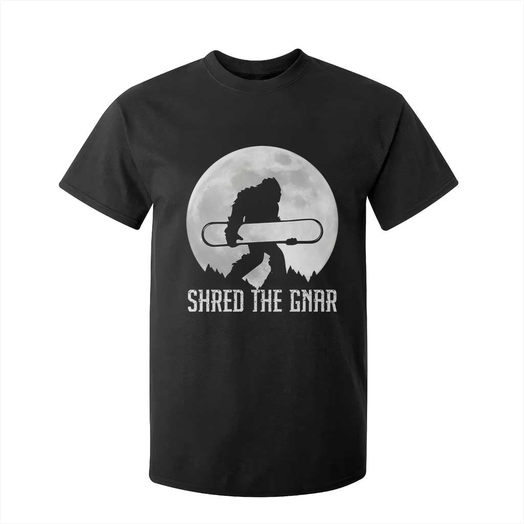Funny Bigfoot Snowboarding T Shirt For Kid Shred The Gnar Moon Snowboard TS11 Black Print Your Wear