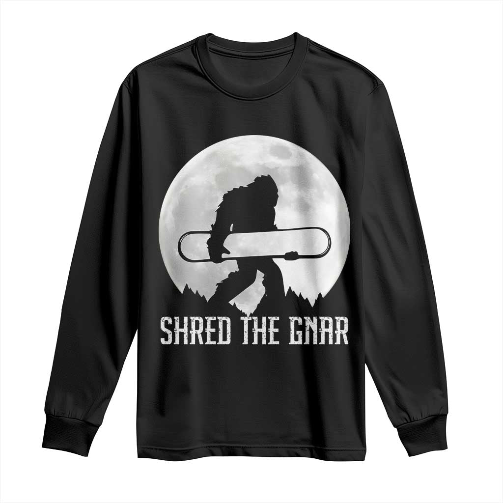 Funny Bigfoot Snowboarding Long Sleeve Shirt Shred The Gnar Moon Snowboard TS11 Black Print Your Wear