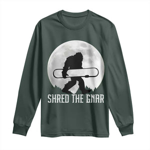 Funny Bigfoot Snowboarding Long Sleeve Shirt Shred The Gnar Moon Snowboard TS11 Dark Forest Green Print Your Wear